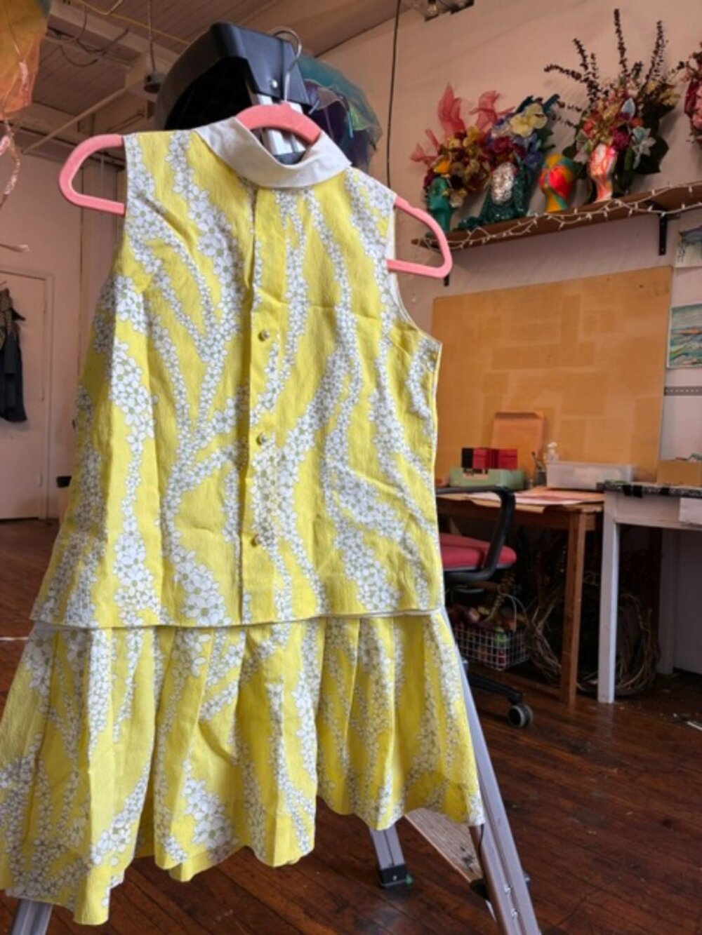 Vintage Mod Yellow Flower Dress Twiggy S